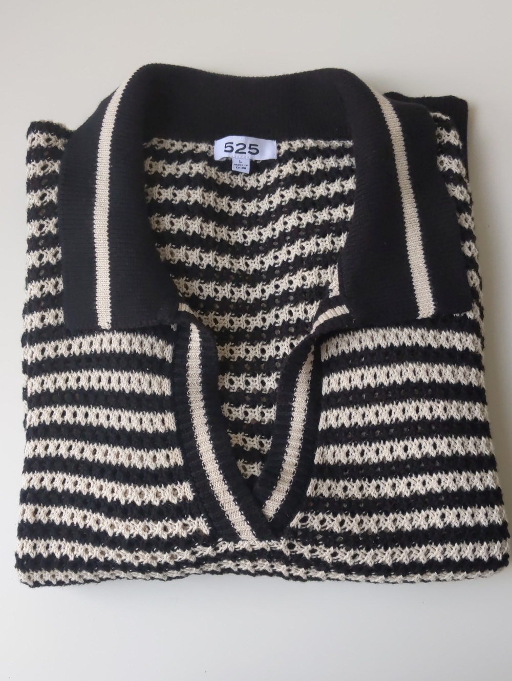 525 Cotton Polo Sweater Black Tan Stripe Women's Large - Picture 6 of 6